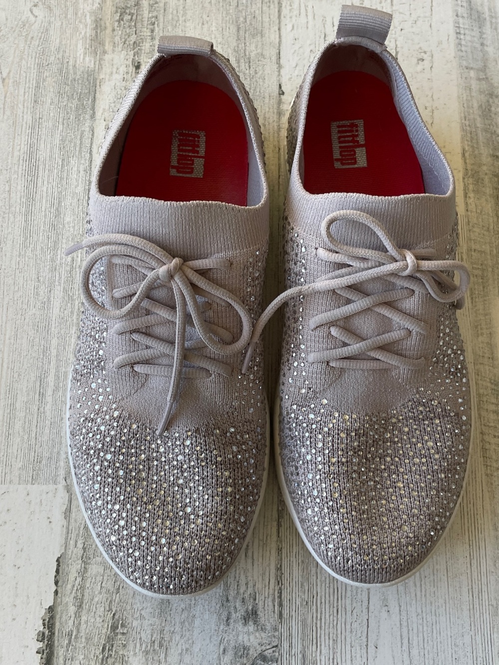Fitflop Women's Gray Sparkle Rhinestone Knit Lace-Up Sneakers 7.5 EUC